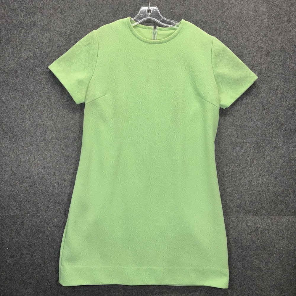 Vintage 60s 70s Mod Shift Dress Short Sleeve Green GoGo Lime Green Betty Draper